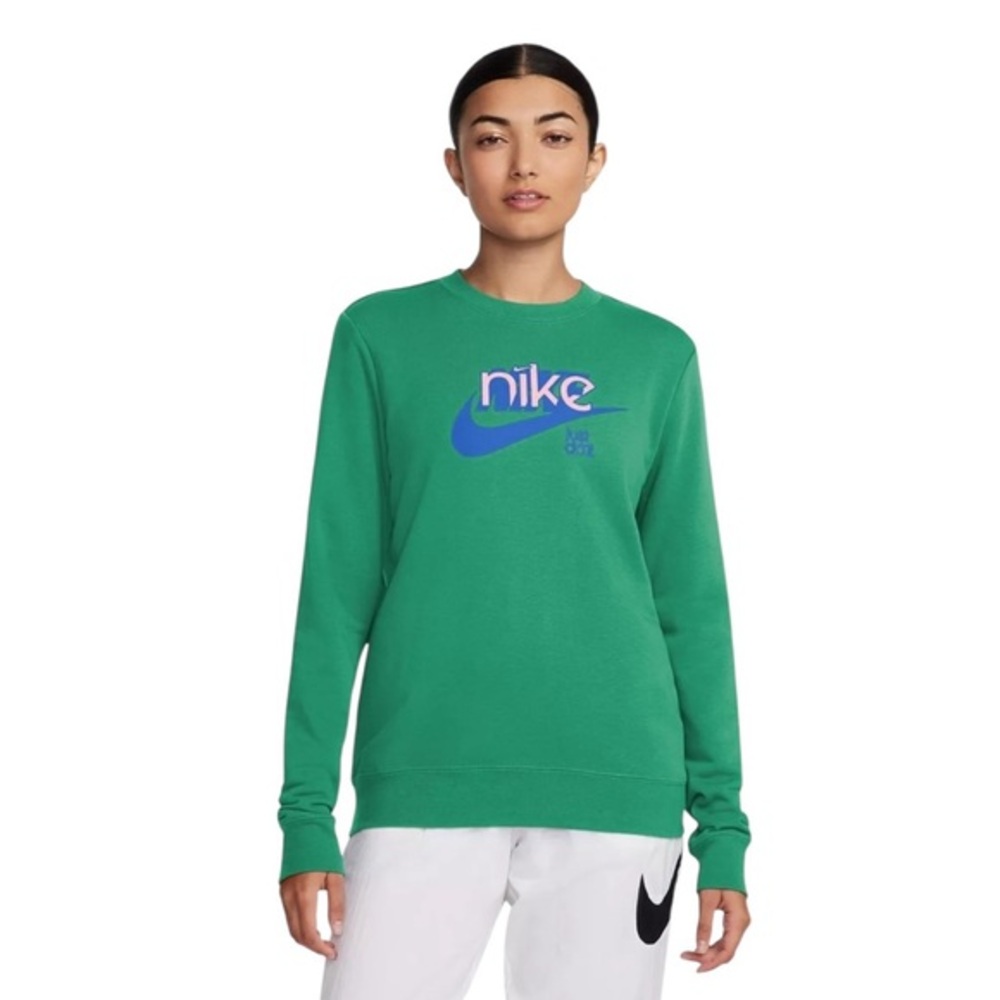 Nike Women’s Size XL Sportswear Club Fleece Graphic Sweatshirt Kelly Green Comfy